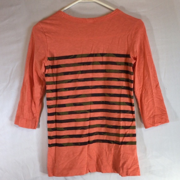 Gap XS Orange Striped Top 3/4 Sleeve Boat Neck Casual Soft Y2K Retro Indie - Picture 2 of 8